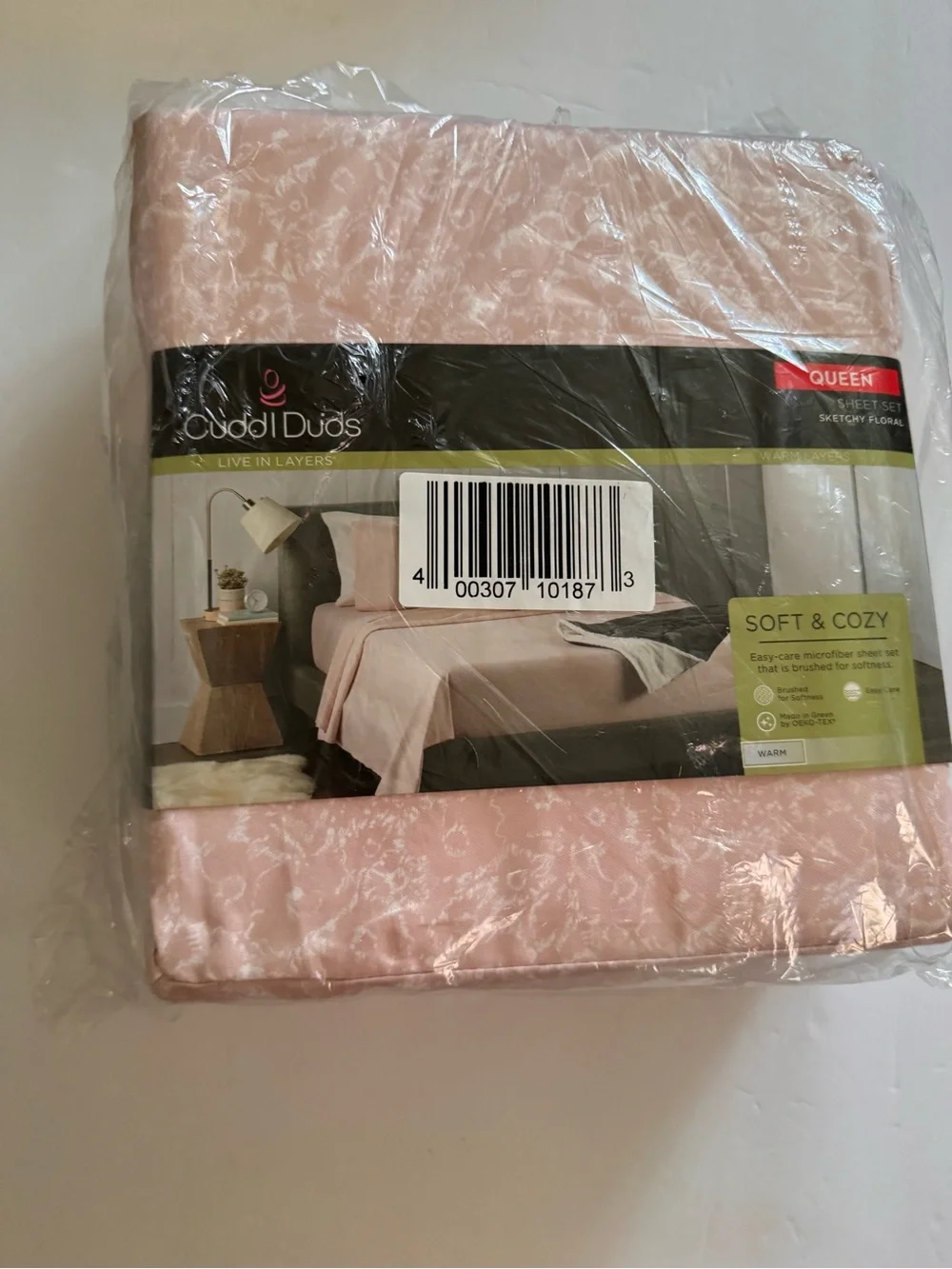 Soft Pink Sketchy Floral Cotton Sheet Set - White & Pink